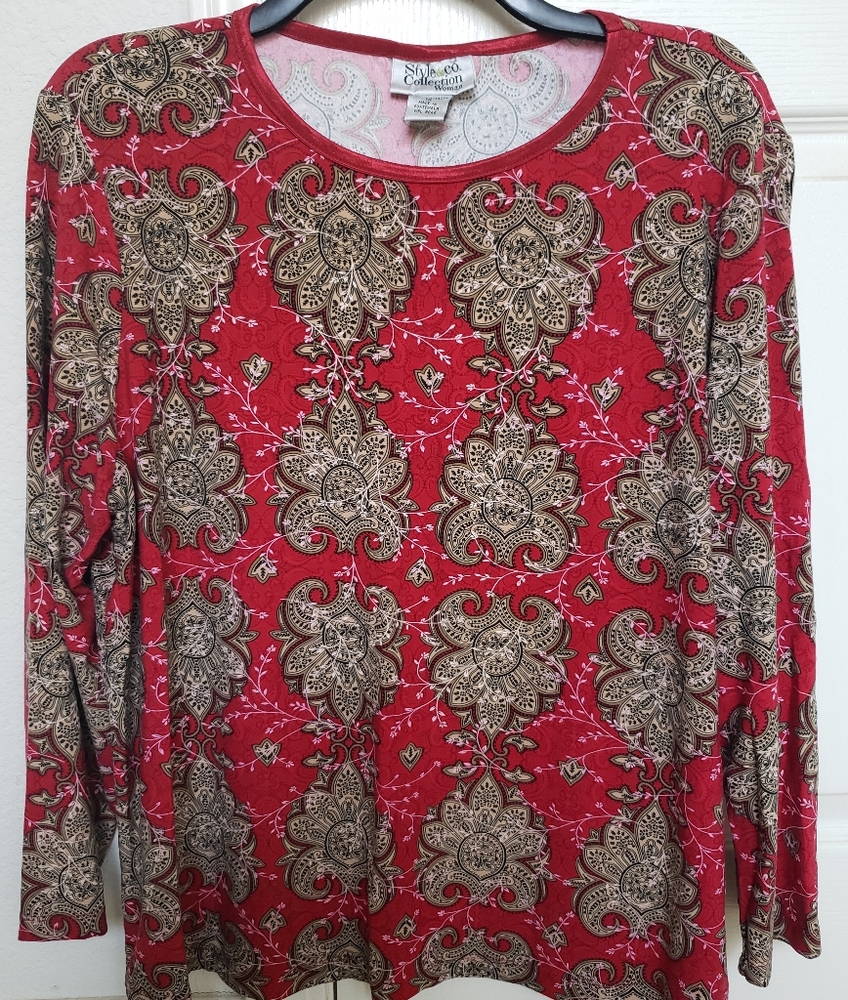 Style & Co Woman Red/Burnished Gold Long Sleeve